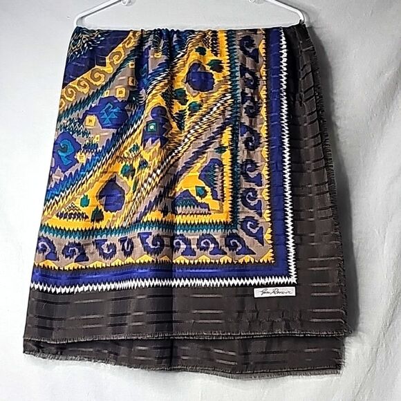 Jim Renoir Womens Fringe Scarf Square 46 x 46 Signed - Picture 1 of 3